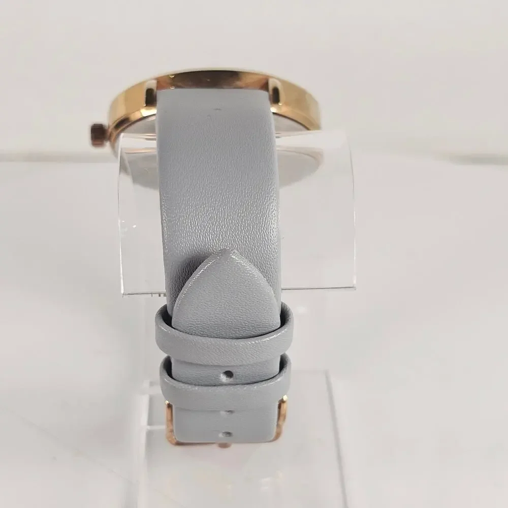 Wristology Women's Quartz Watch 38mm Gold Case Gray Leather Band, New Battery
